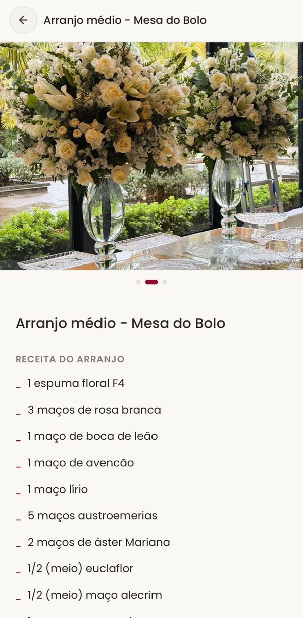 Print real de uma receita floral dentro do aplicativo